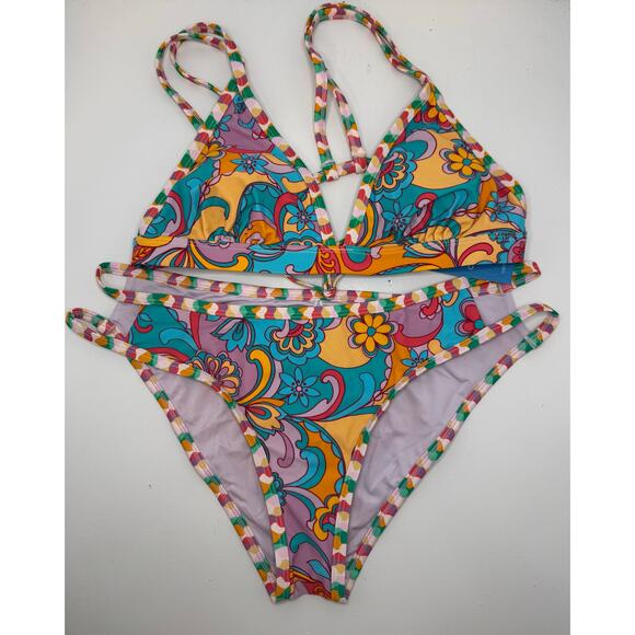 CUTE 🌸 Cupshe Retro Floral Strappy Bikini Set – Size Large - NEW - Picture 3 of 12